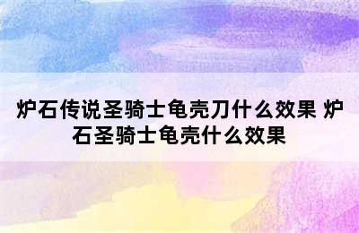炉石传说圣骑士龟壳刀什么效果 炉石圣骑士龟壳什么效果